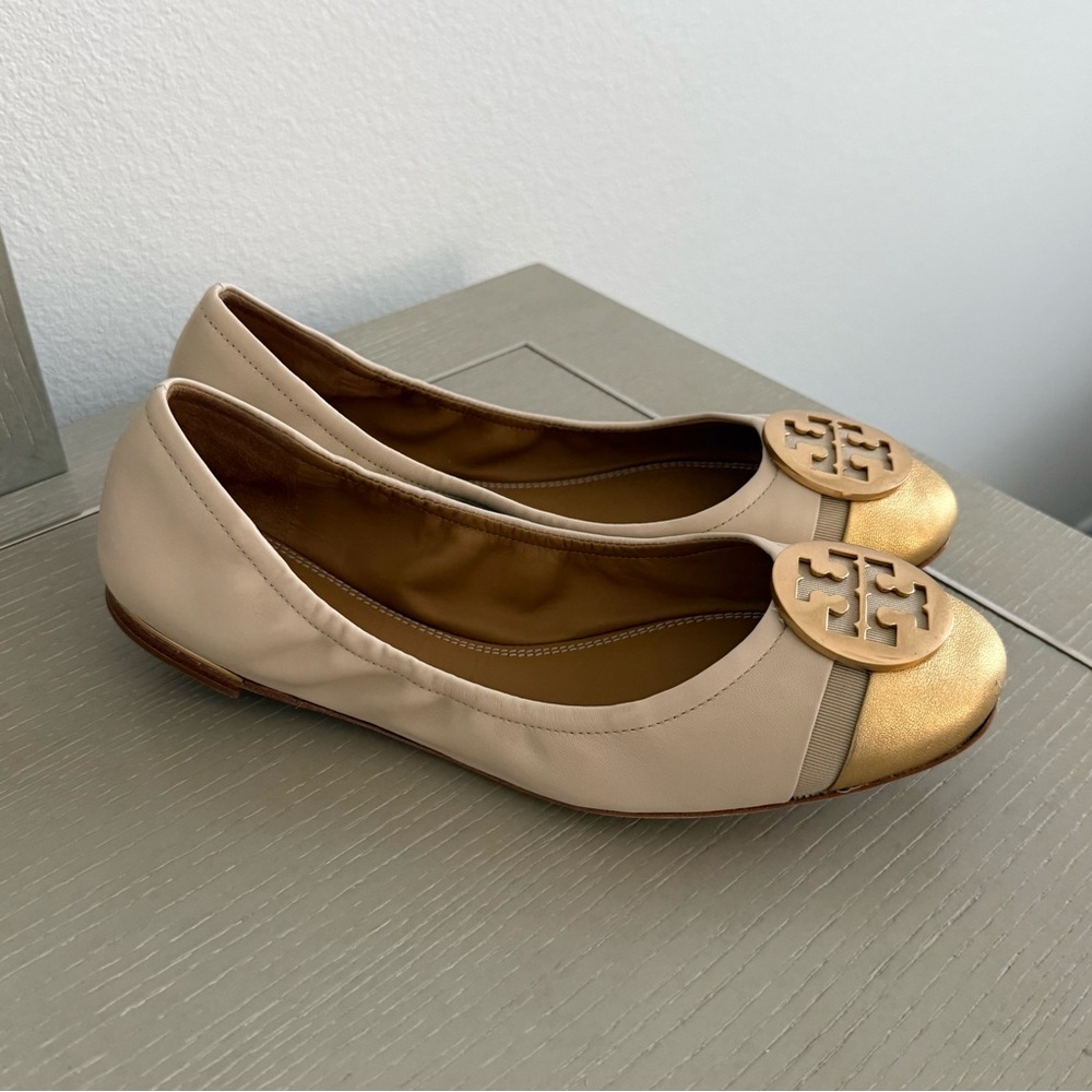 Tory Burch Minnie Cap Toe Ballet Flats - Cream/Gold